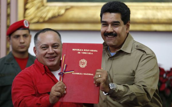 President Maduro receives document approving law granting him with decree powers in Caracas