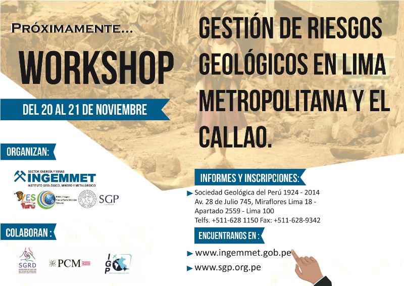 INGEMMET, SGP y Red YES organizan el Workshop “Gestión de Riesgos Geológicos en Lima metropolitana y el Callao”