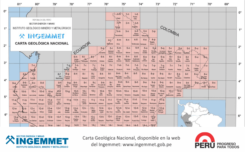 Durante el 2014 Ingemmet revisó y estandarizó Carta Geológica Nacional