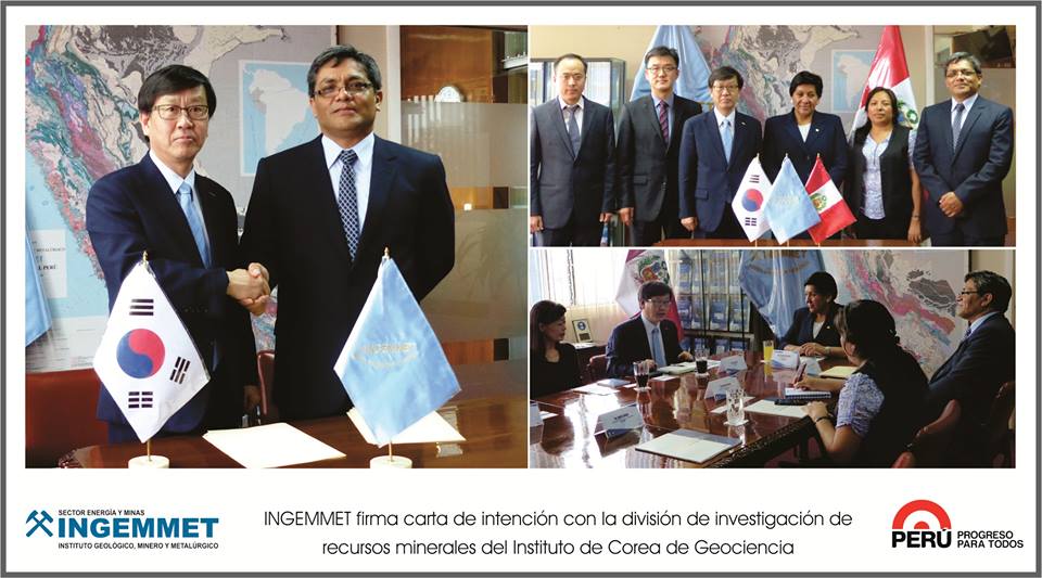 INGEMMET firma carta de intención con la División de Investigación de Recursos Minerales del Instituto de Corea de Geociencia