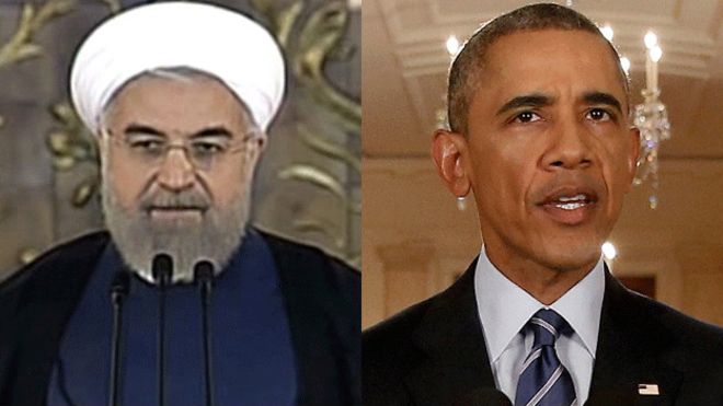 El presidente de Irán, Hassan Rouhani y el de EE.UU., Barack Obama anunciaron prácticamente al mismo tiempo el acuerdo el martes. (Foto: BBC)