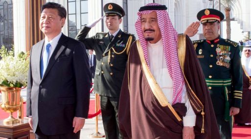 A handout picture provided by the Saudi Press Agency (SPA) on January 19, 2016 shows Saudi King Salman bin Abdelaziz (R) and Chinese President Xi Jinping listening to their national anthems upon Xi's arrival in Riyadh. Xi arrived in Saudi Arabia, the first stop on a trip to raise the economic giant's political profile in a troubled Middle East.  - RESTRICTED TO EDITORIAL USE - MANDATORY CREDIT "AFP PHOTO / SPA" - NO MARKETING NO ADVERTISING CAMPAIGNS - DISTRIBUTED AS A SERVICE TO CLIENTS  / AFP / SPA / STRINGER / RESTRICTED TO EDITORIAL USE - MANDATORY CREDIT "AFP PHOTO / SPA" - NO MARKETING NO ADVERTISING CAMPAIGNS - DISTRIBUTED AS A SERVICE TO CLIENTS
