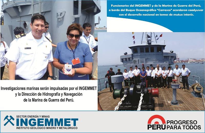 INGEMMET y la Marina de Guerra del Perú unidas para realizar investigaciones marinas