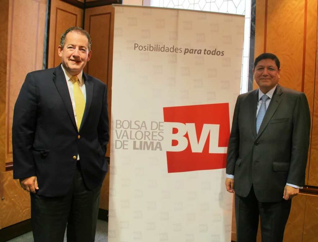 Francis Stenning, gerente general de la BVL y Marco Antonio Zaldívar, Presidente de la BVL