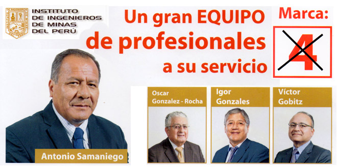 Elecciones IIMP: Antonio Samaniego postula con la lista 4 a la presidencia del Instituto de Ingenieros de Minas del Perú