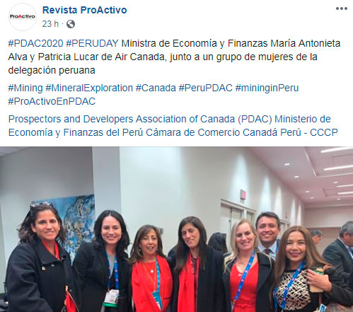 #PDAC2020 #PERUDAY Ministra de Economía y Finanzas María Antonieta Alva y Patricia Lucar de Air Canada, junto a un grupo de mujeres de la delegación peruana