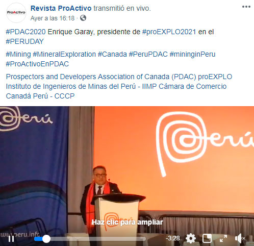 #PDAC2020 Enrique Garay, presidente de #proEXPLO2021 en el #PERUDAY (Video)