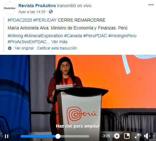 #PDAC2020 #PERUDAY CERRE REMARCERRE. María Antonieta Alva. Ministro de Economía y Finanzas. Perú