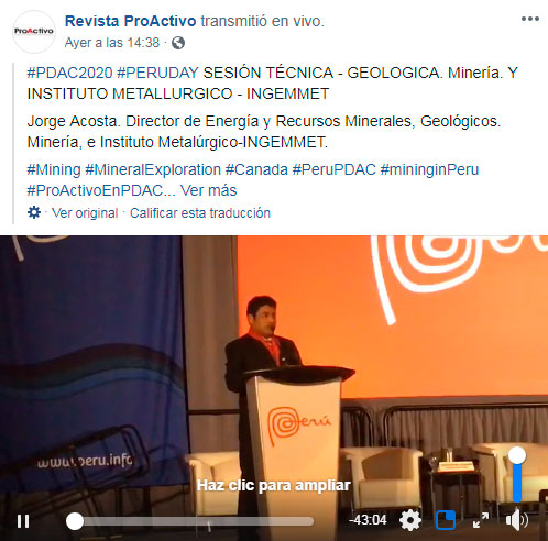 #PDAC2020 #PERUDAY SESIÓN TÉCNICA. Jorge Acosta, Director de Energía y Recursos Minerales - INGEMMET. (Video)