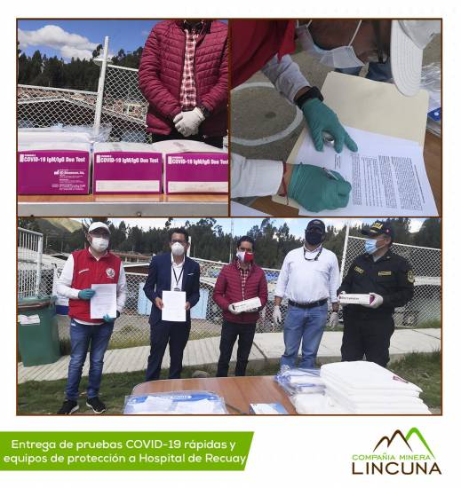 Minera Lincuna entrega kits de pruebas rápidas y fumigadora estacionaria en Recuay
