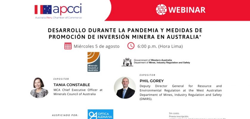 Webinar "Desarrollo durante la pandemia y medidas de promoción de inversión minera en Australia"