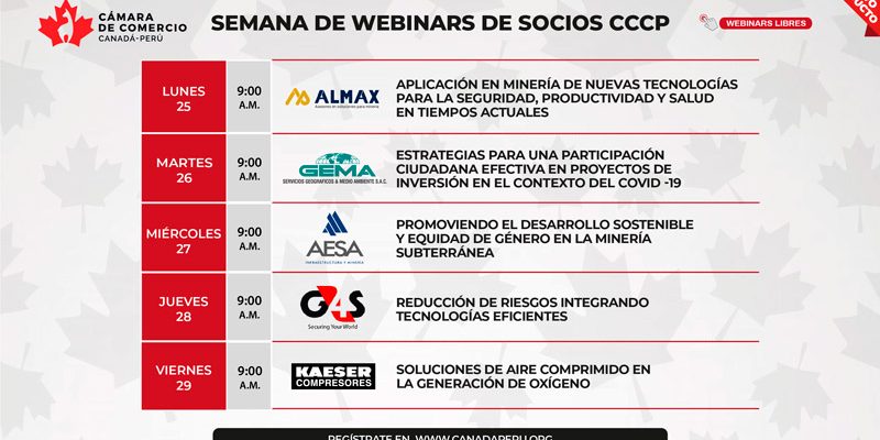 La Cámara de Comercio Canadá Perú invita a su “Semana de Webinars de Nuestros Socios”