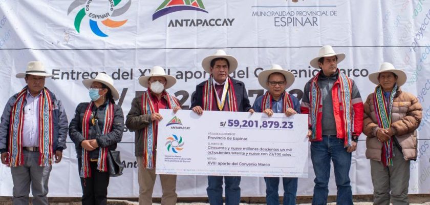 Antapaccay entrega más de 59 millones de soles para el desarrollo de Espinar