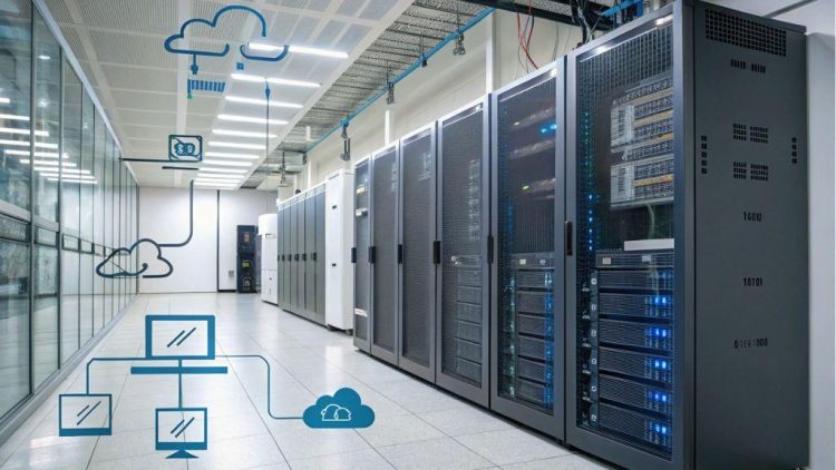 Centro de datos con servidores utilizados para infraestructura de inteligencia artificial