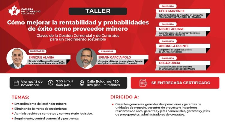 (Taller) Cómo mejorar la rentabilidad y probabilidades de éxito como proveedor minero